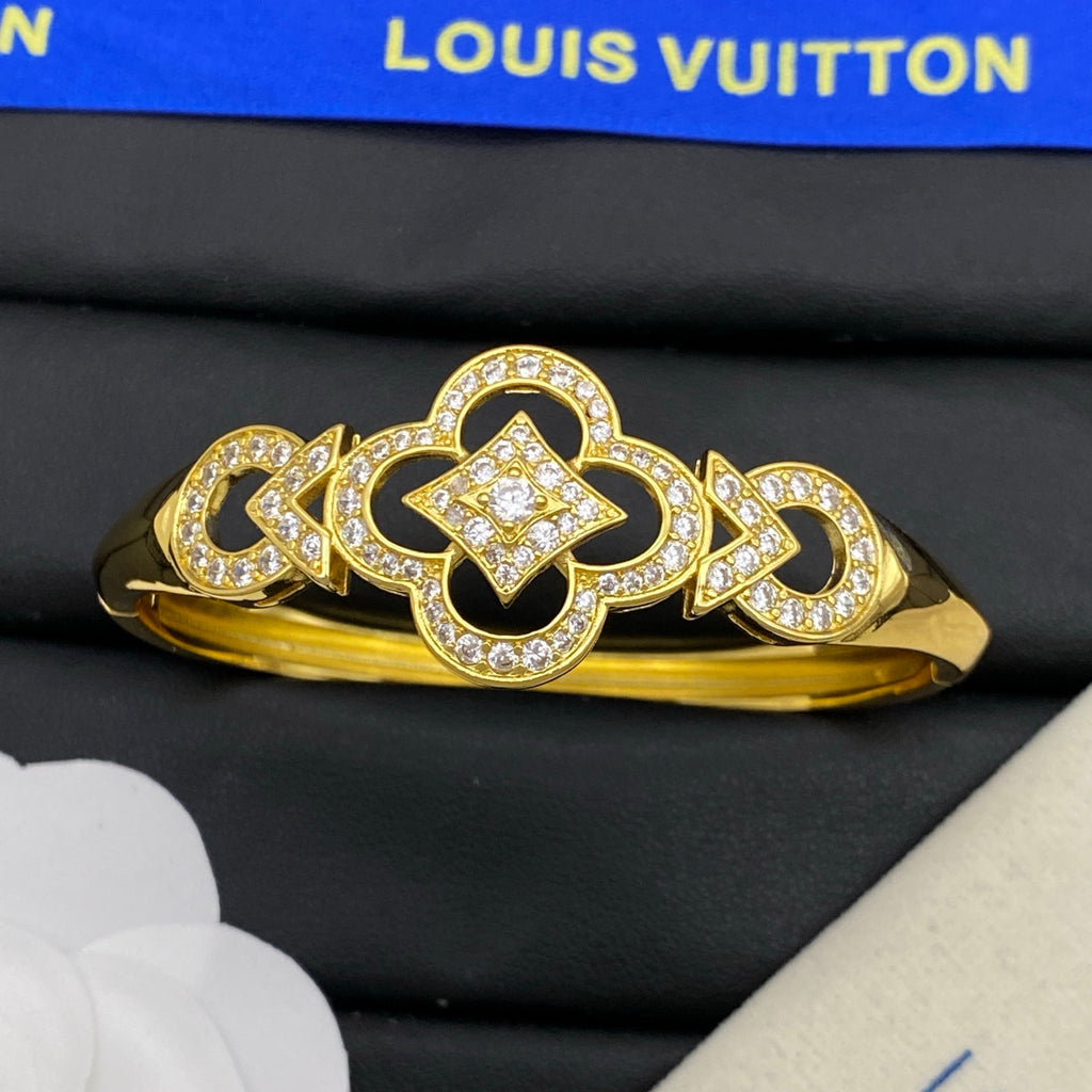 Pave Quatrefoil Open Cuff Bracelet