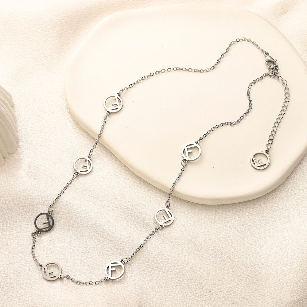 304 Stainless Steel Round Monogram Station Necklace