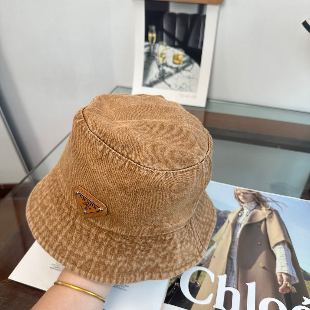 Denim Bucket Hat with Triangle Emblem