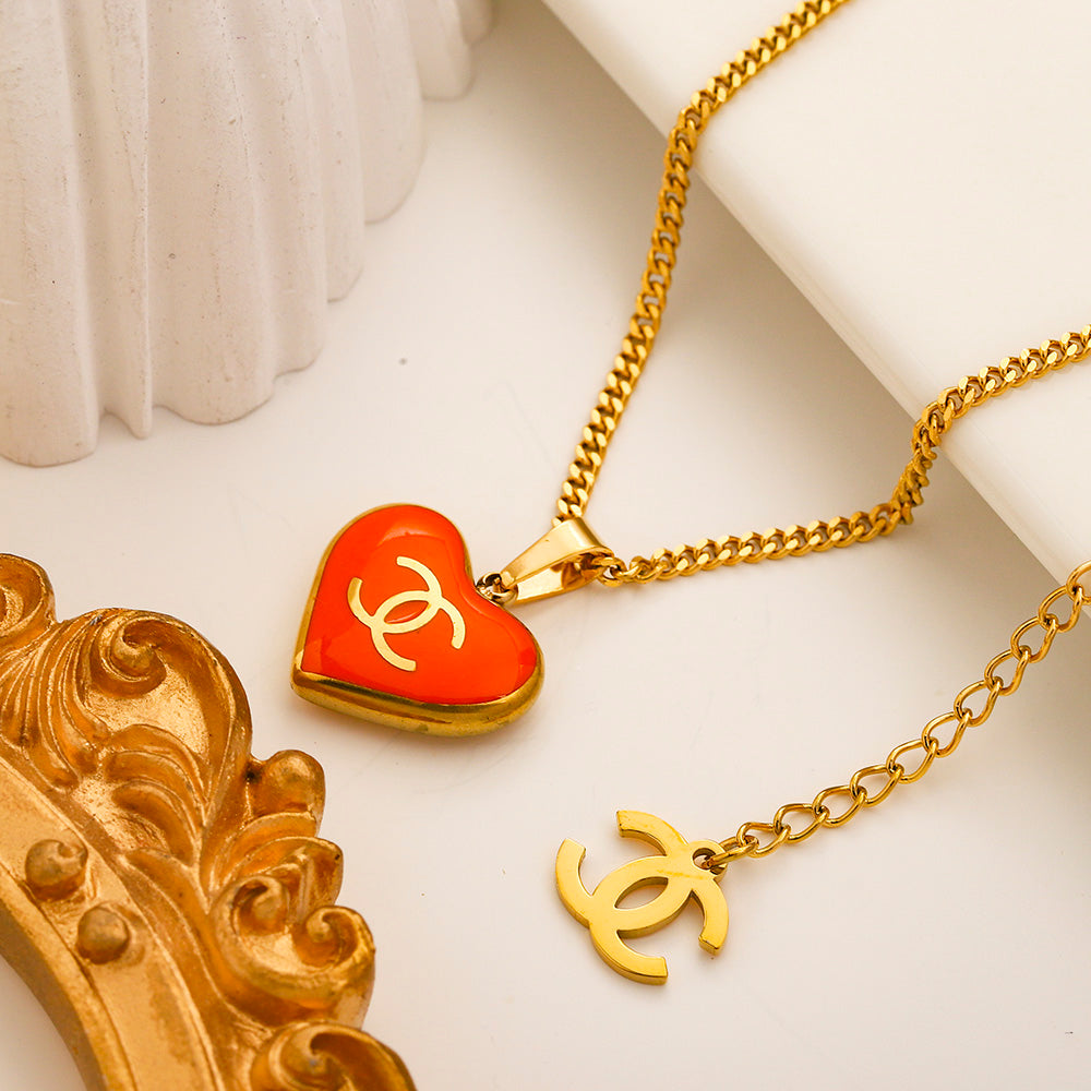 304 Stainless Steel Colorful Heart Earrings & Necklace Collection