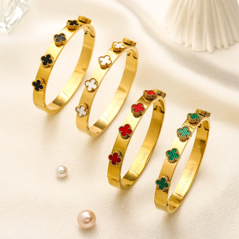 304 Stainless Steel Colorful Quatrefoil Cuff Bracelet
