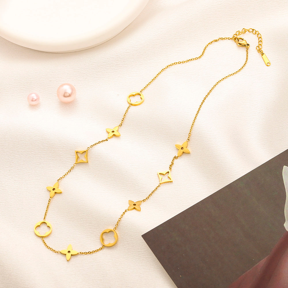 Collier à maillons géométriques floraux en acier inoxydable 304