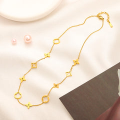 304 Stainless Steel Geometric Floral Link Necklace