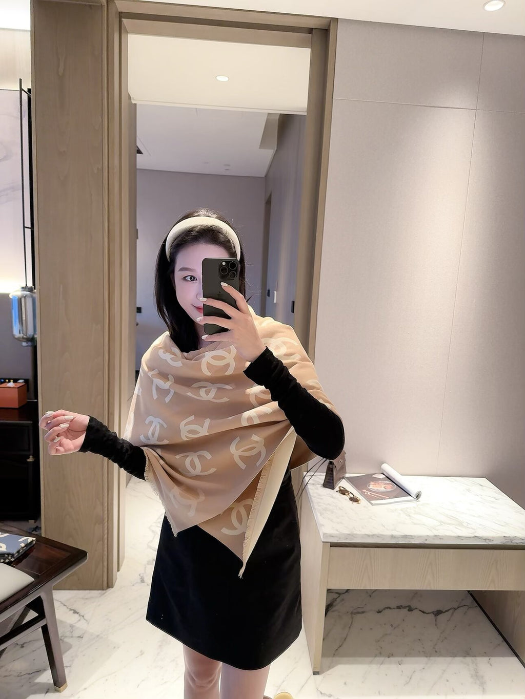 Large Interlocking-C Colorblock Scarf