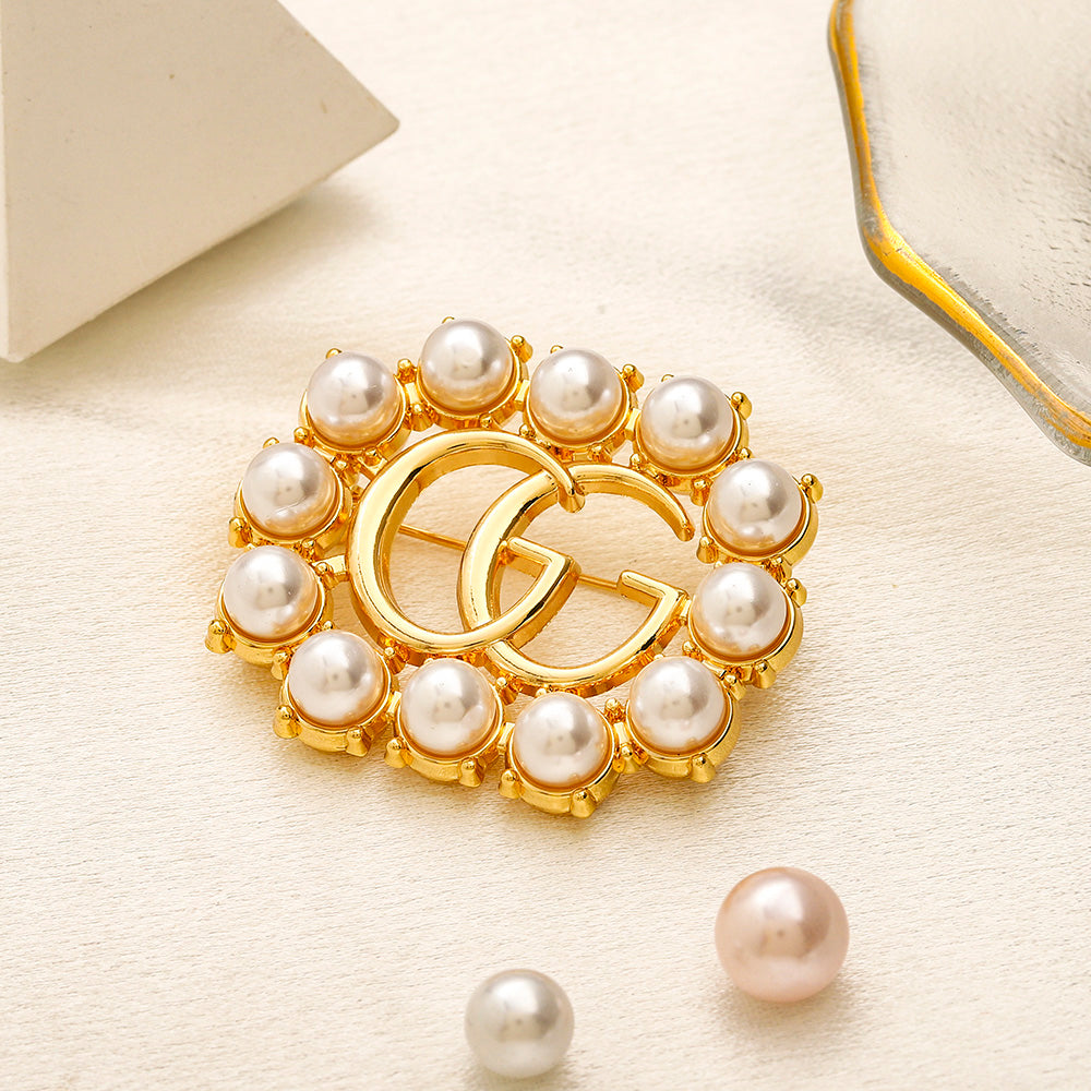 Alloy Oval Letter Brooch with Colored Stone Border