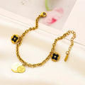 Bracelet à breloques fleur noire et disque en acier inoxydable 304