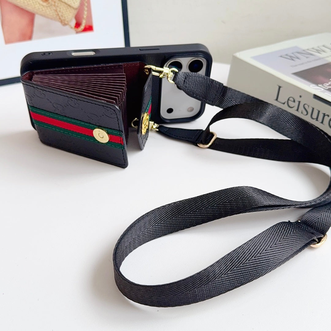 Web Stripe Phone Case with Card Pocket and Strap