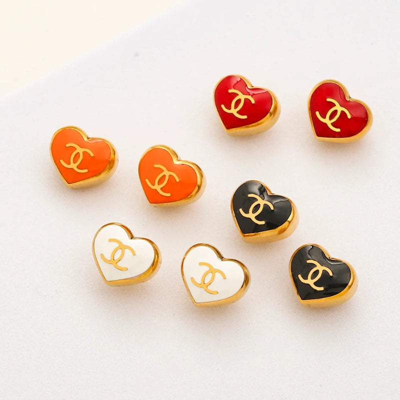 Pendientes de botón de corazón de colores de acero inoxidable 304