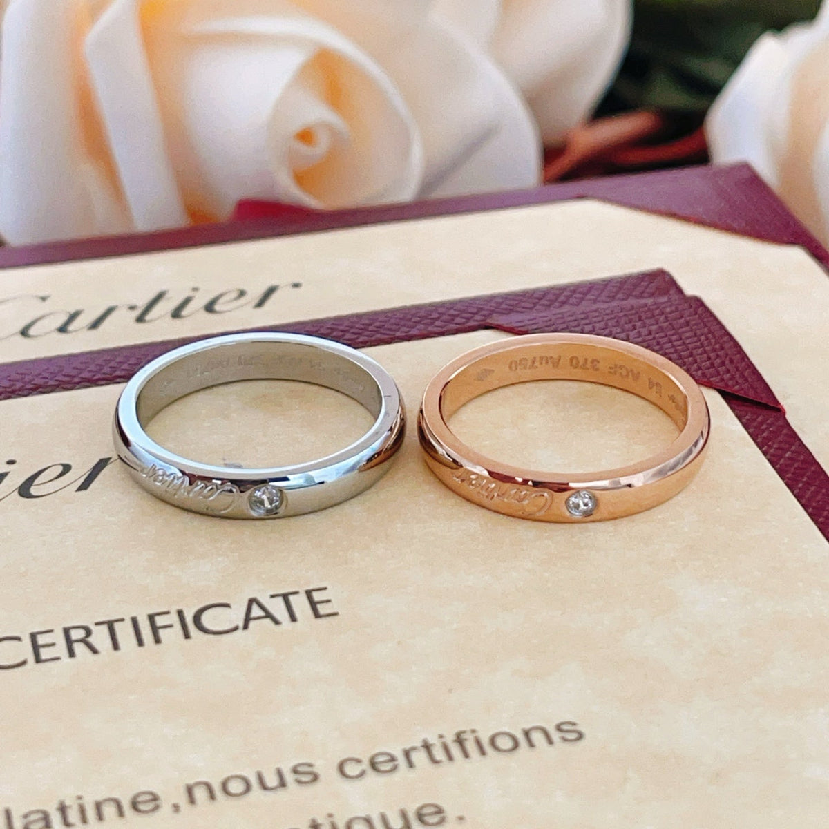 Rose-Gold-Tone Script Band Ring with Stone Accent