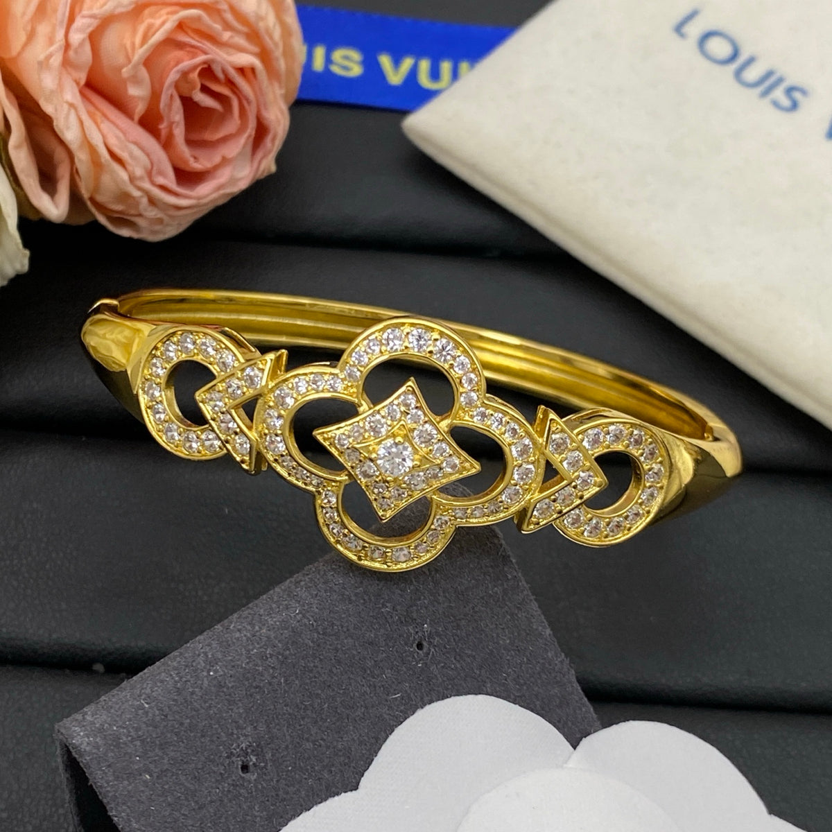 Pave Quatrefoil Cuff Bracelet