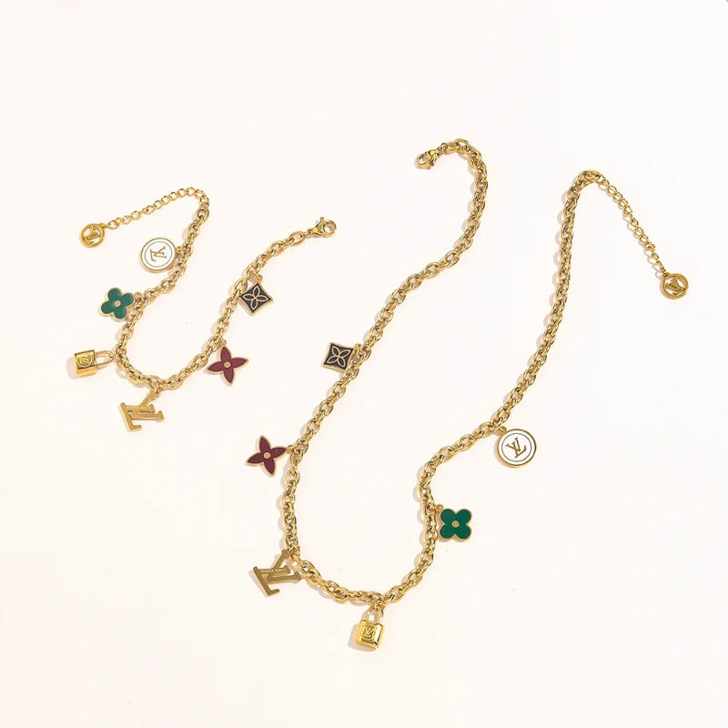 304 Stainless Steel Colorful Floral Charm Bracelet & Necklace - Individual or Set