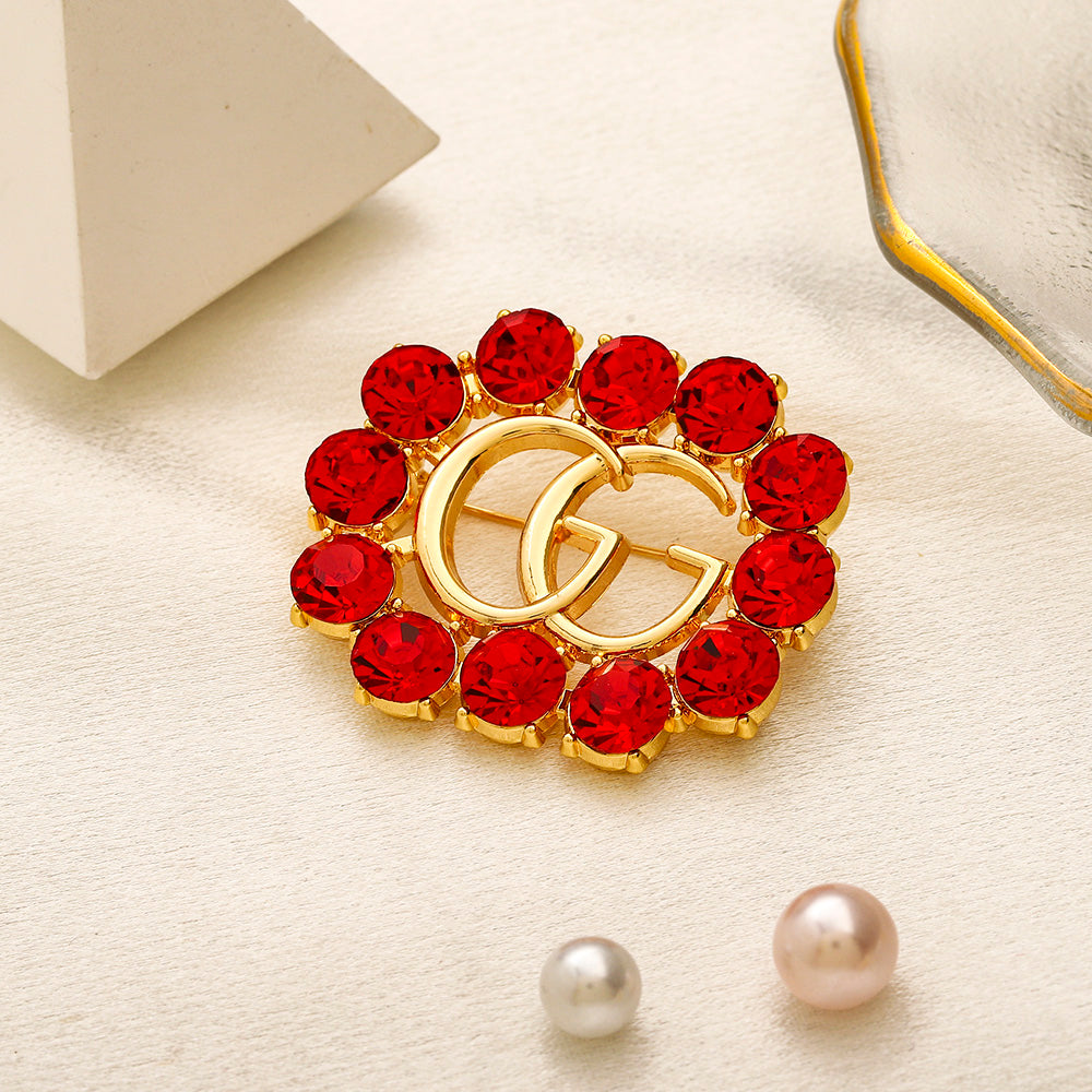 Alloy Oval Letter Brooch with Colored Stone Border