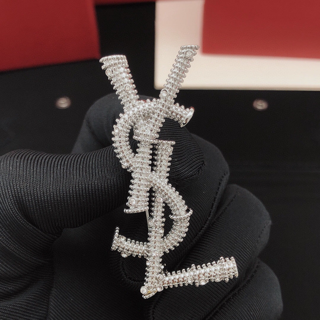Twisted Rope Letter Brooch with Stone Accents