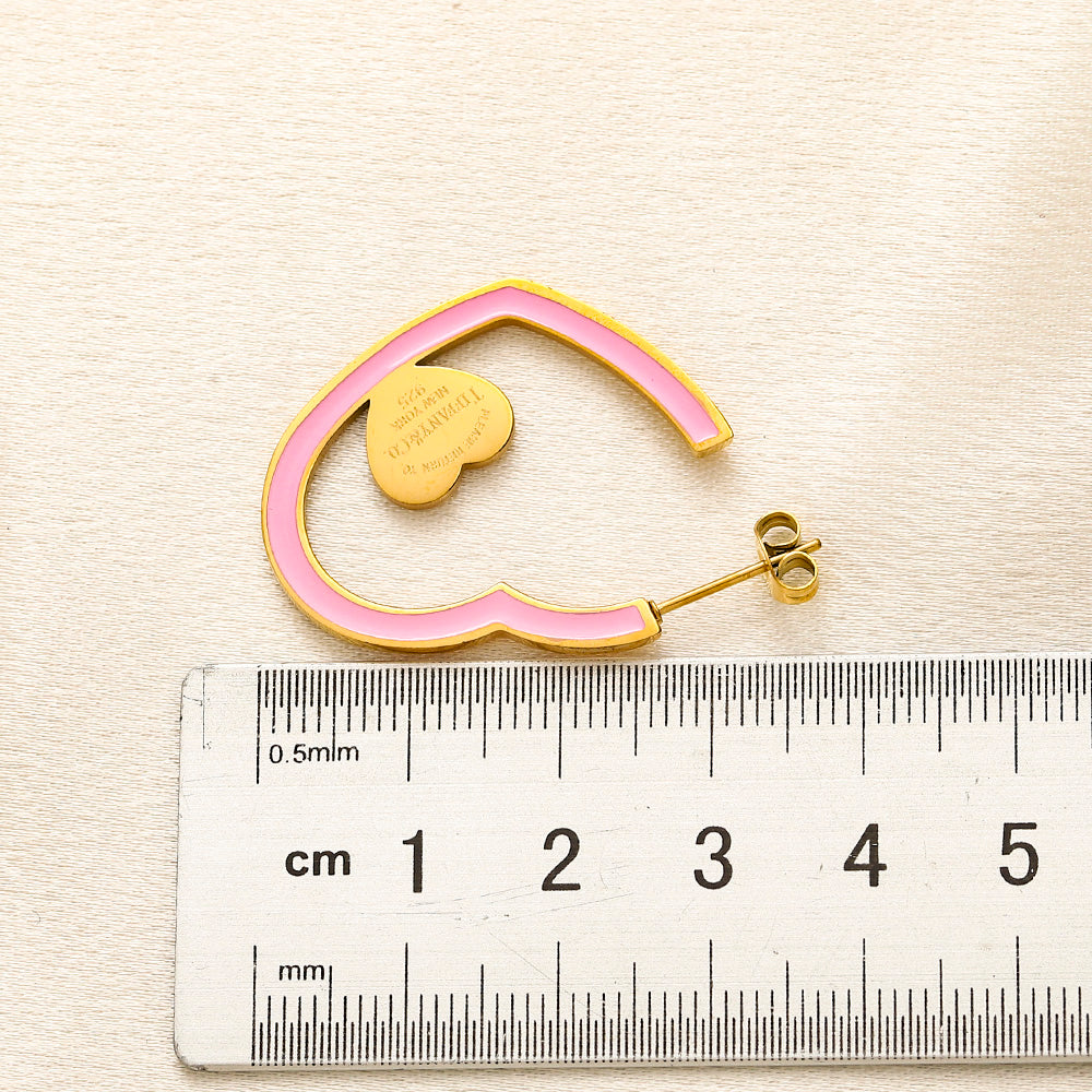 304 Stainless Steel Colorful Heart Outline Hoop Earrings