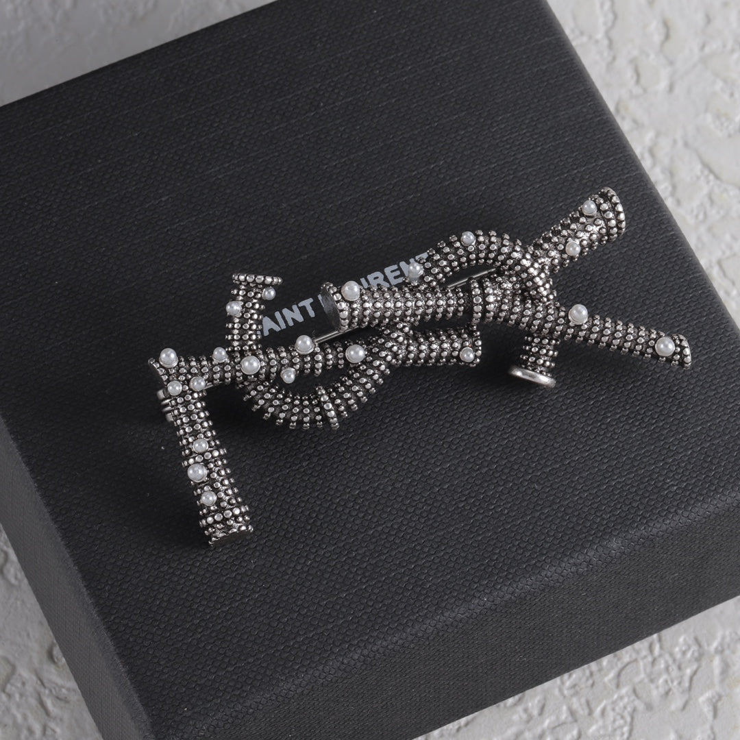Dark Pave Letter Emblem Brooch
