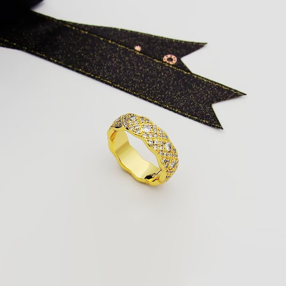 Pave Lattice Wide Band Ring