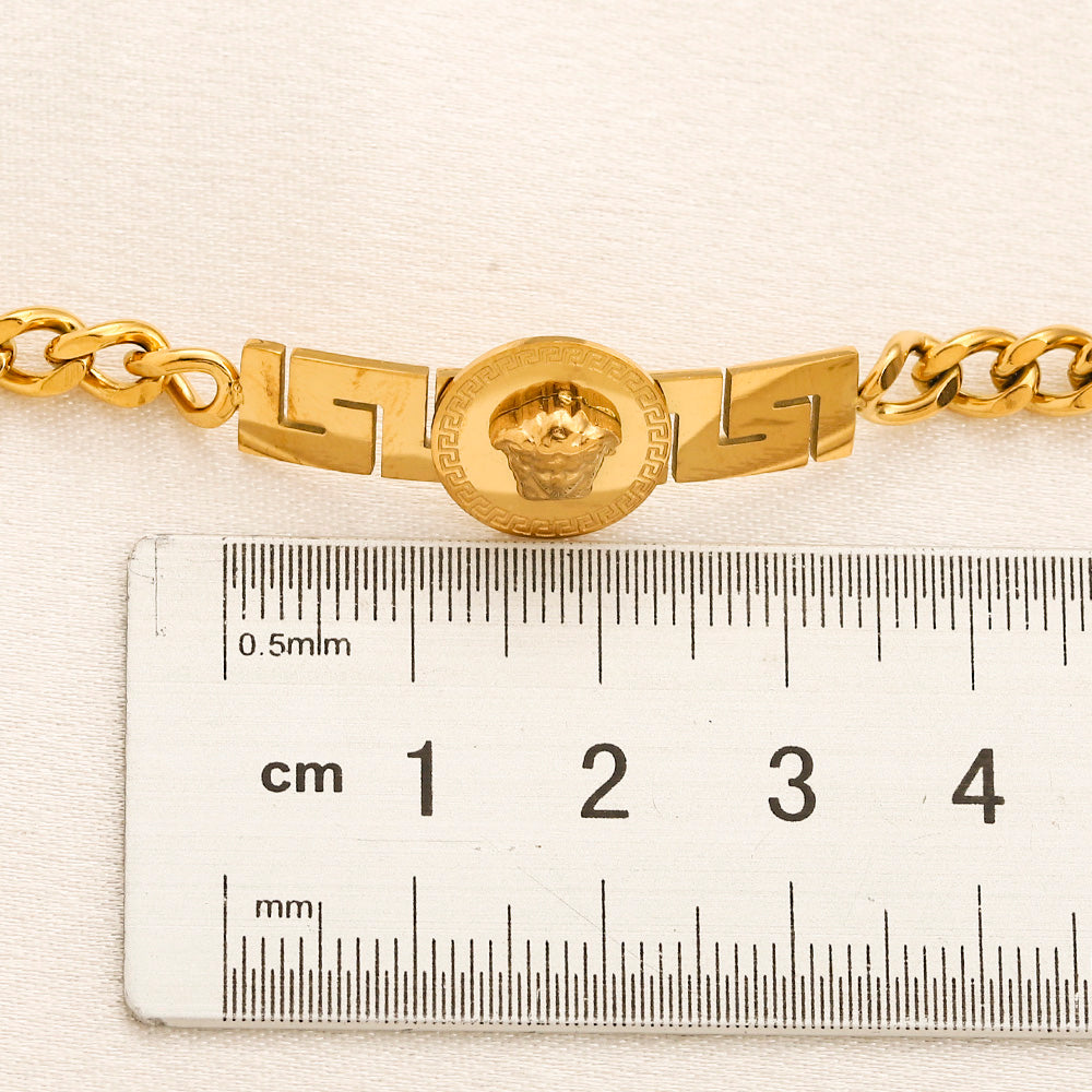 304 Stainless Steel Greek-Key Medallion Curb Chain Bracelet