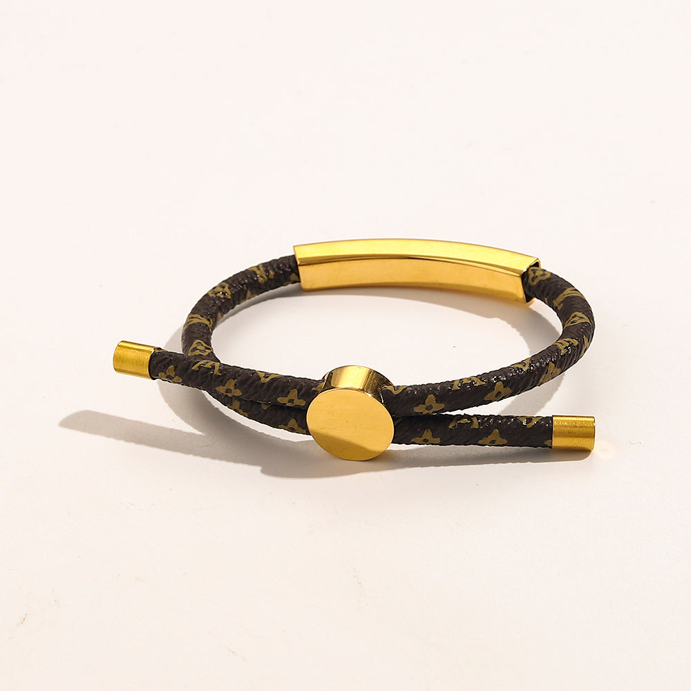 304 Stainless Steel Adjustable Monogram Cord Plate Bracelet