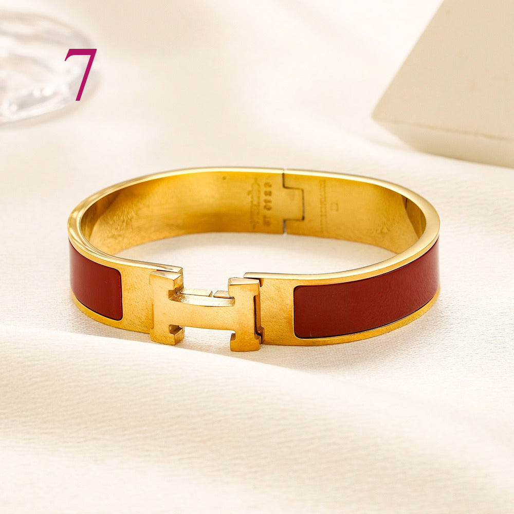 Pulsera rígida con cierre en H e incrustación de color, de acero inoxidable 304