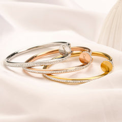 Bracelet jonc en acier inoxydable 304, motif pavé, avec enroulement de clous