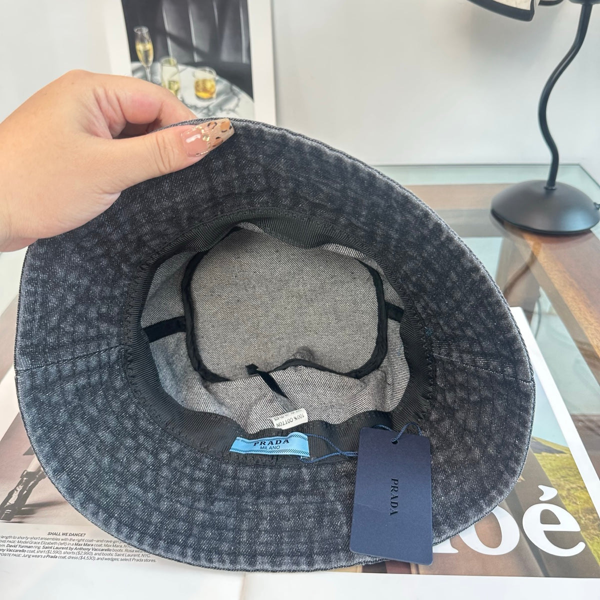 Denim Bucket Hat with Triangle Emblem