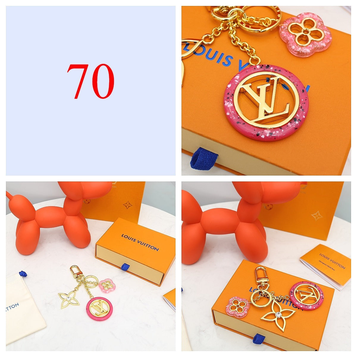 Floral & Letter Charm Keychain - Style Options