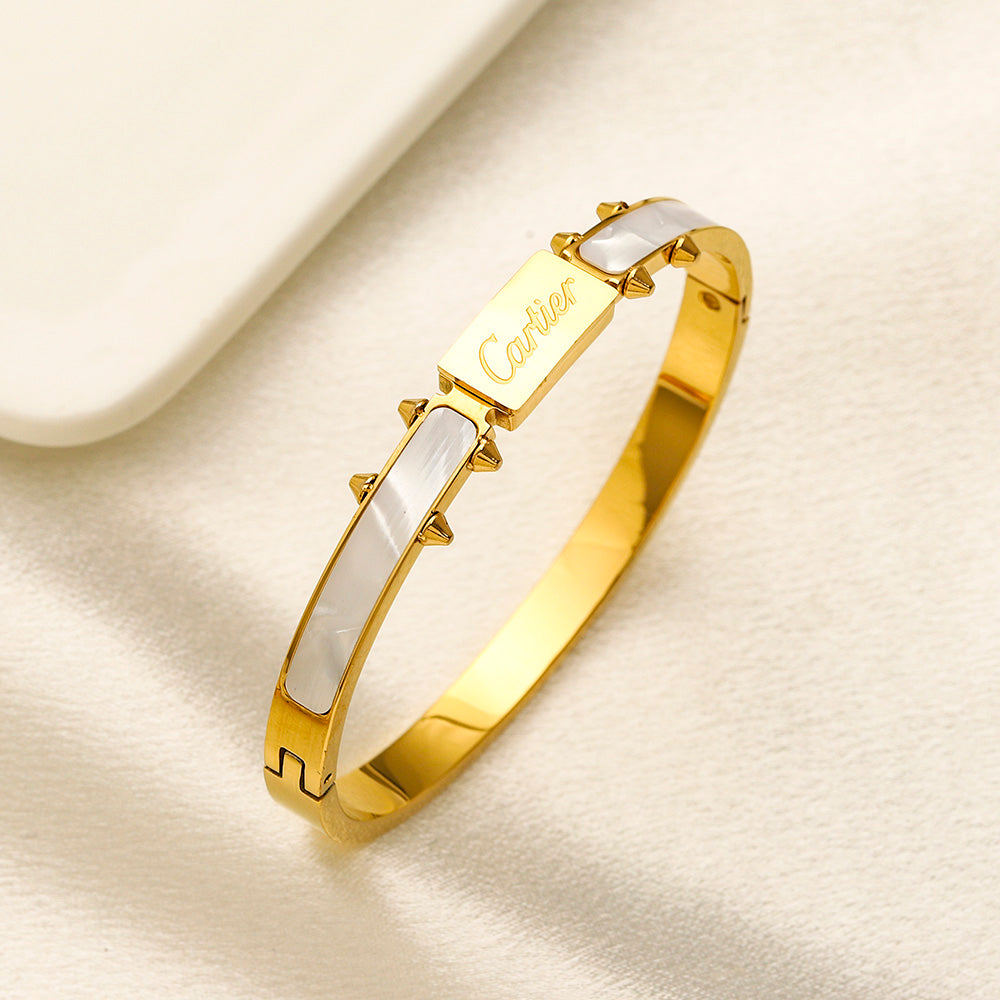 304 Stainless Steel Color-Inlay Plaque Bangle Bracelet