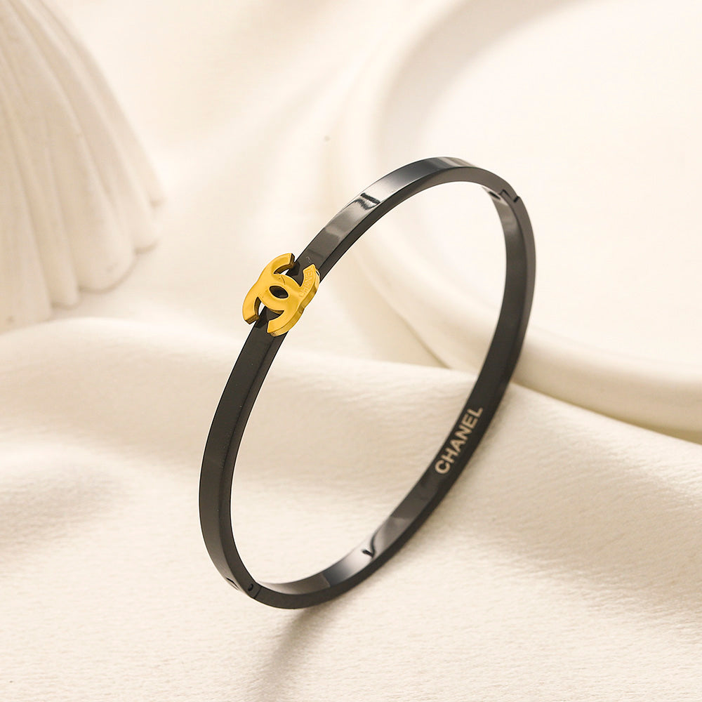 304 Stainless Steel Slim Interlocking-C Bangle Bracelet - Style Options
