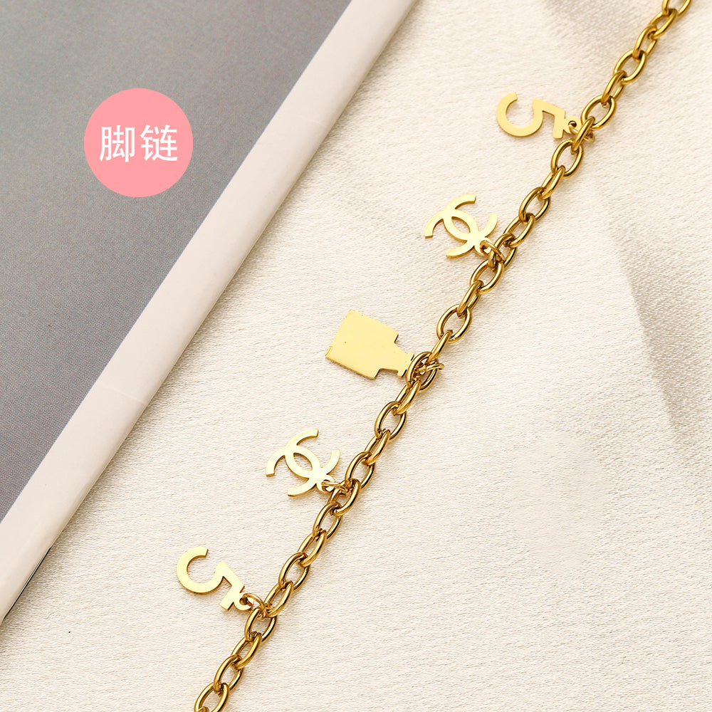 304 Stainless Steel Padlock & Emblem Charm Anklet