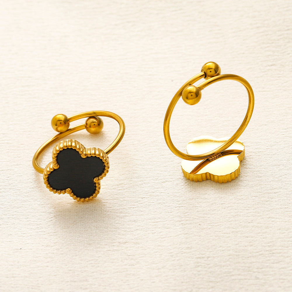 Color-Inlay Quatrefoil Open Ring