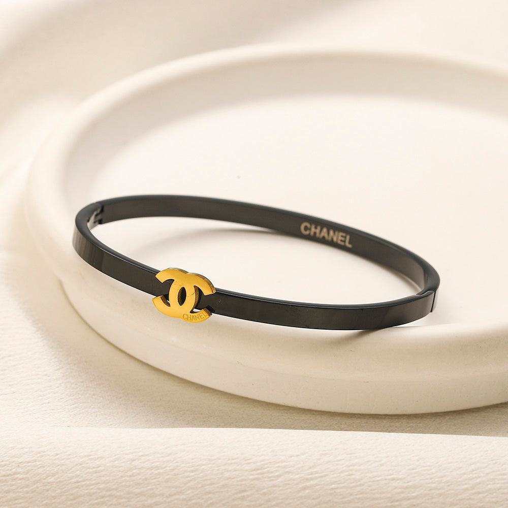 304 Stainless Steel Slim Interlocking-C Bangle Bracelet - Style Options