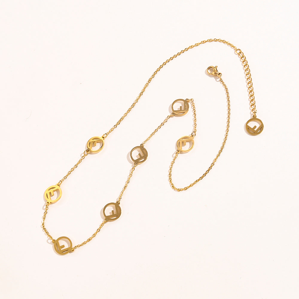 304 Stainless Steel Round Monogram Station Necklace