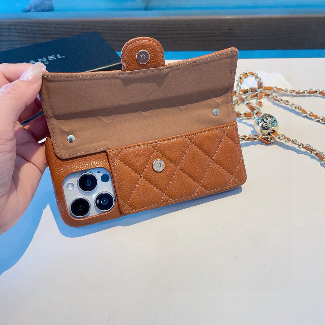 Geometric Quilted Phone Case with Chain Strap
