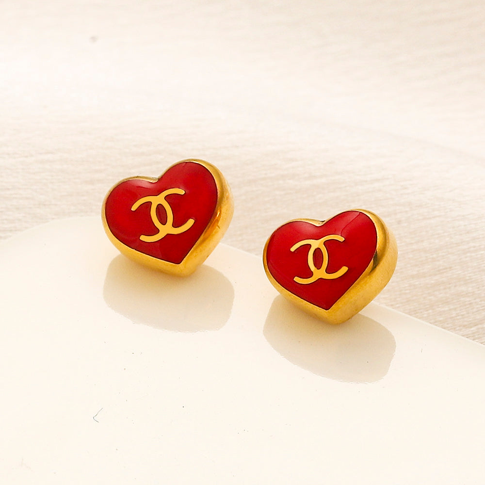 Pendientes de botón de corazón de colores de acero inoxidable 304