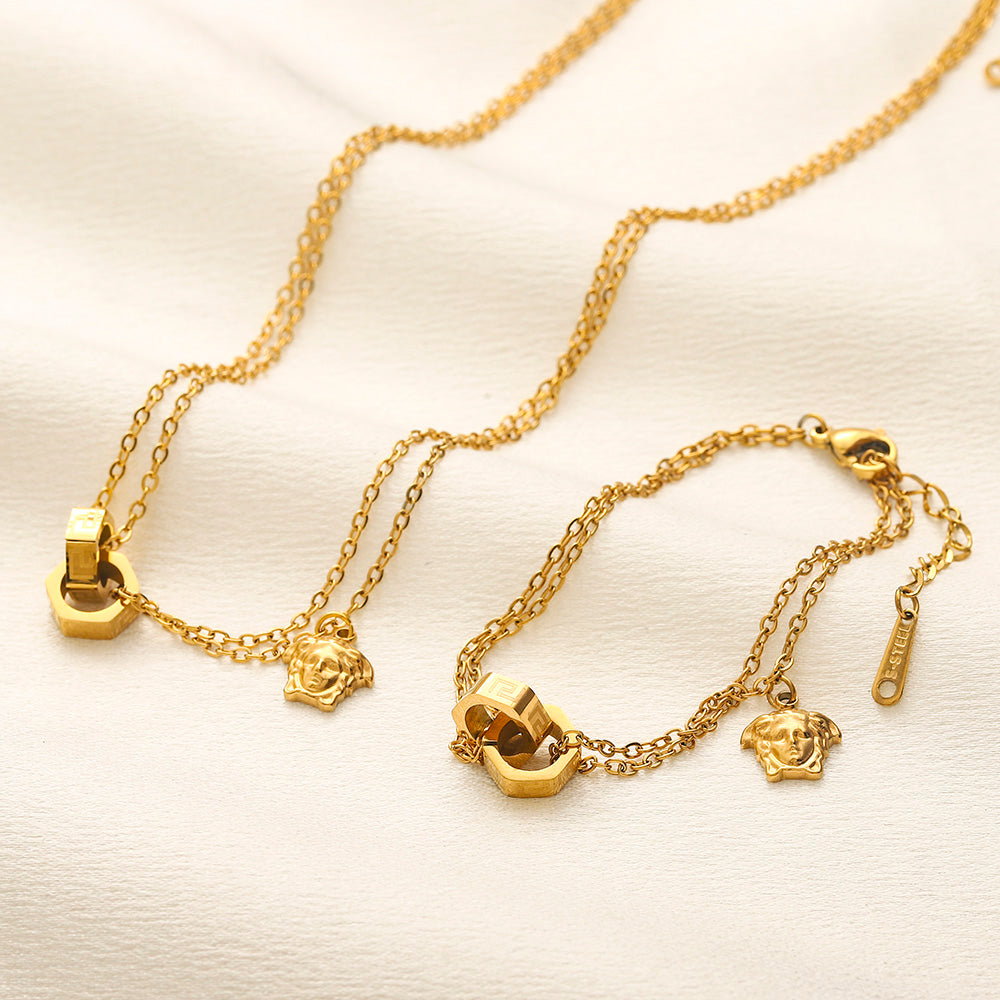 304 Stainless Steel Double-Chain Toggle Charm Bracelet