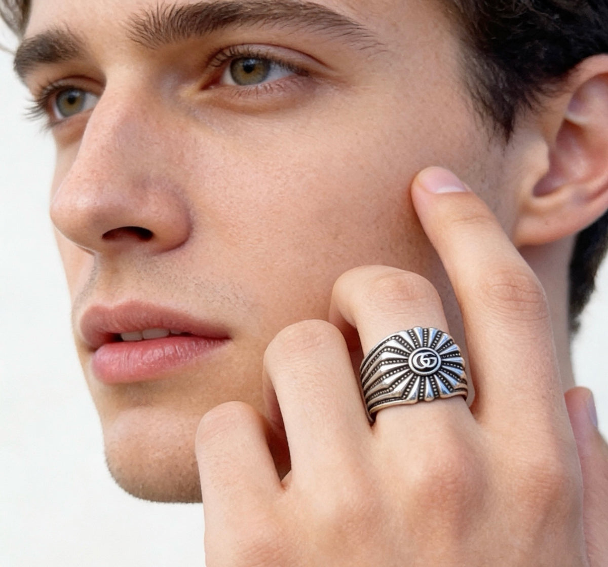Sunburst Emblem Wide Band Ring