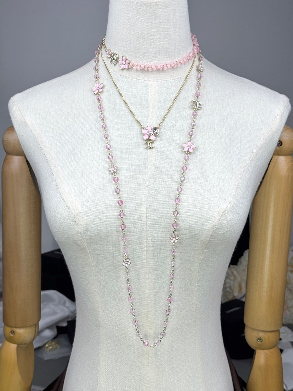 Colar comprido de camisola, pendente de resina floral rosa