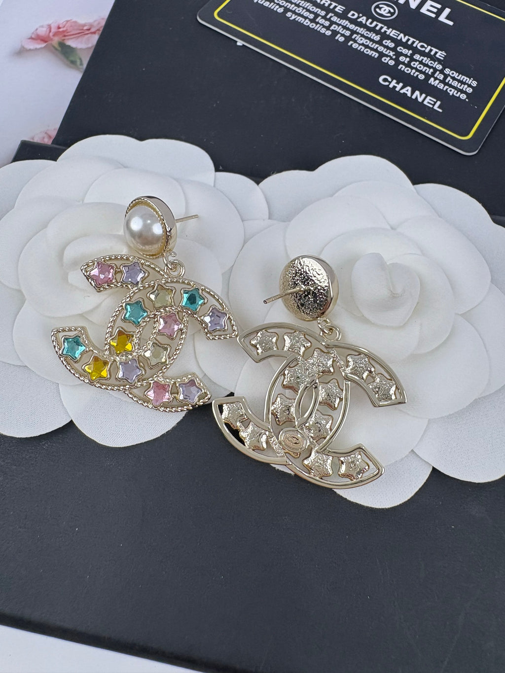 Pearl-Effect & Multicolor Stone Drop Earrings