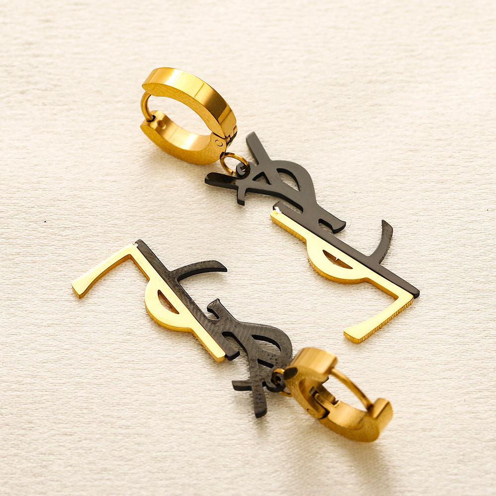 304 Stainless Steel Two-Tone Letter Earrings, Ring & Necklace Collection