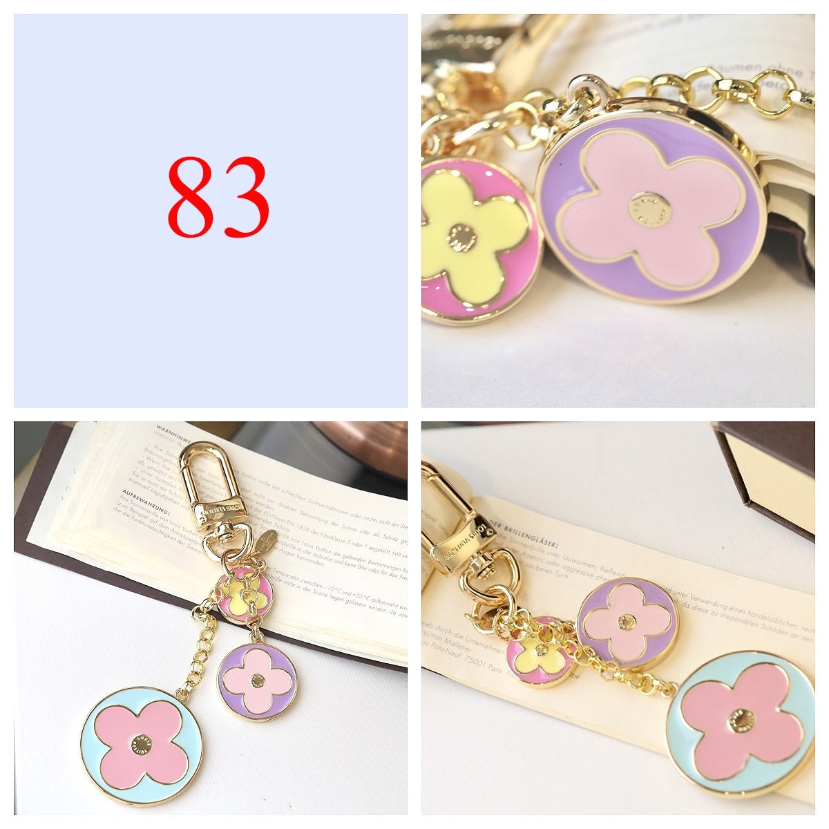 Floral & Letter Charm Keychain - Style Options