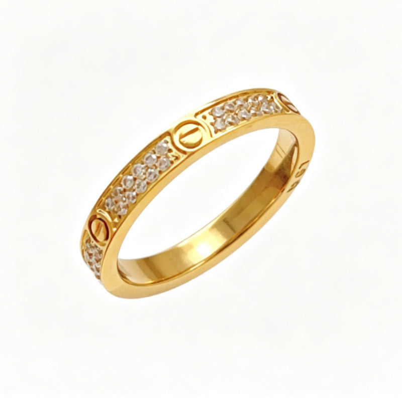 Pave Screw-Detail Slim Band Ring