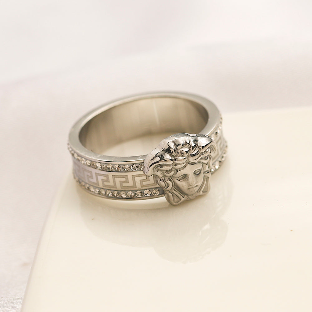 Medusa Motif Band Ring with Stone Accents