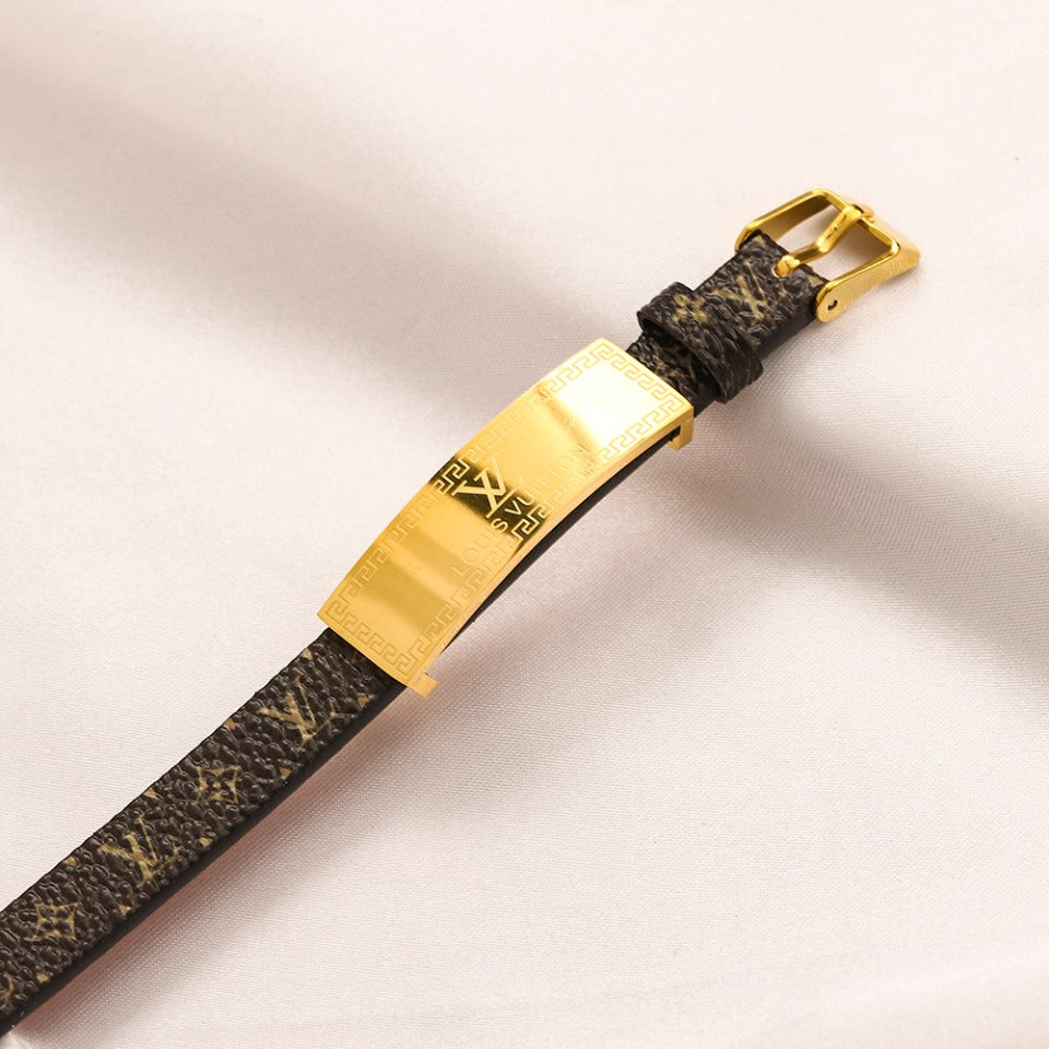 304 Stainless Steel Engraved Plate Monogram Strap Bracelet