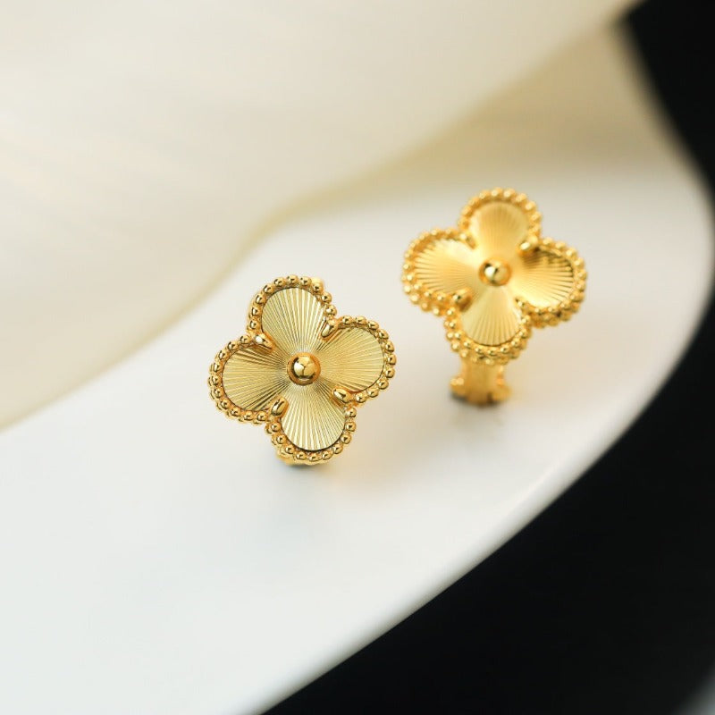 Fluted Four-Petal Flower Stud Earrings