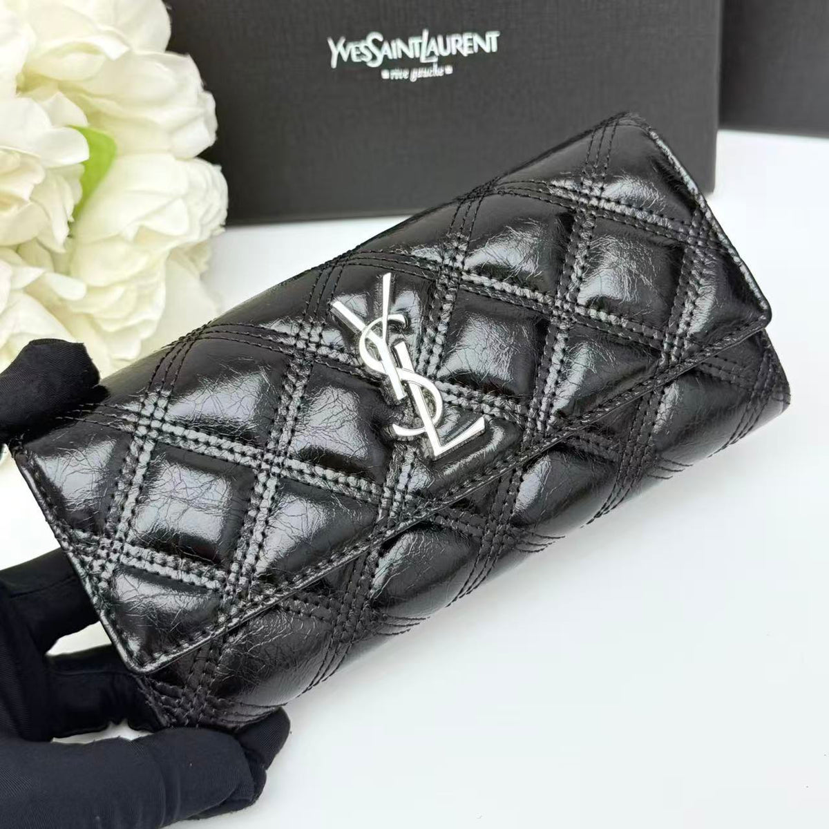 Geometric Quilted Long Wallet 028