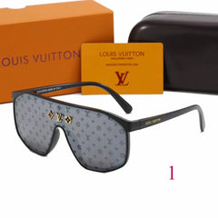 Gafas de sol con montura plana, escudo con monograma y varillas anchas