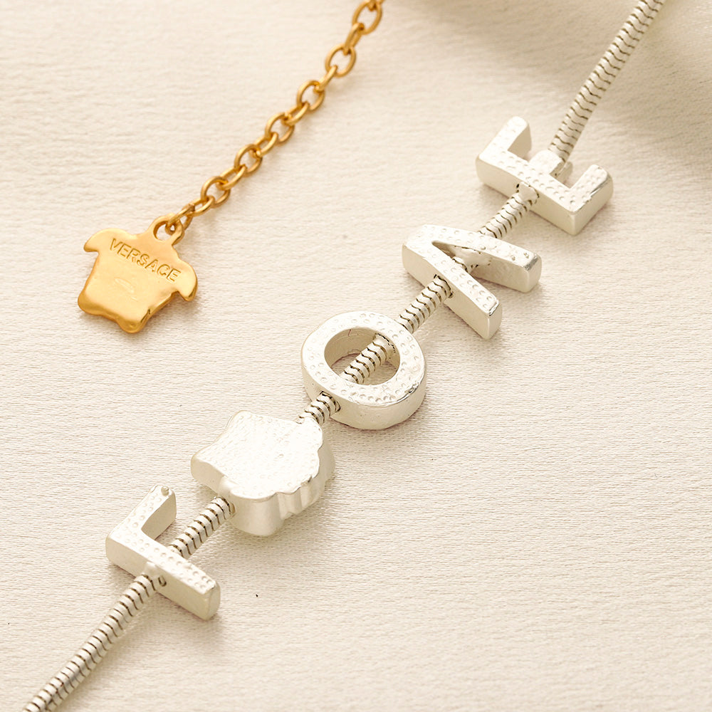 Pulseira e Colar com Pingente de Coração e Letra em Aço Inoxidável 304 - Individual ou Conjunto