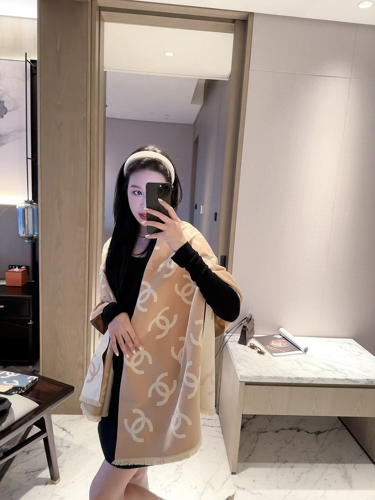 Large Interlocking-C Colorblock Scarf