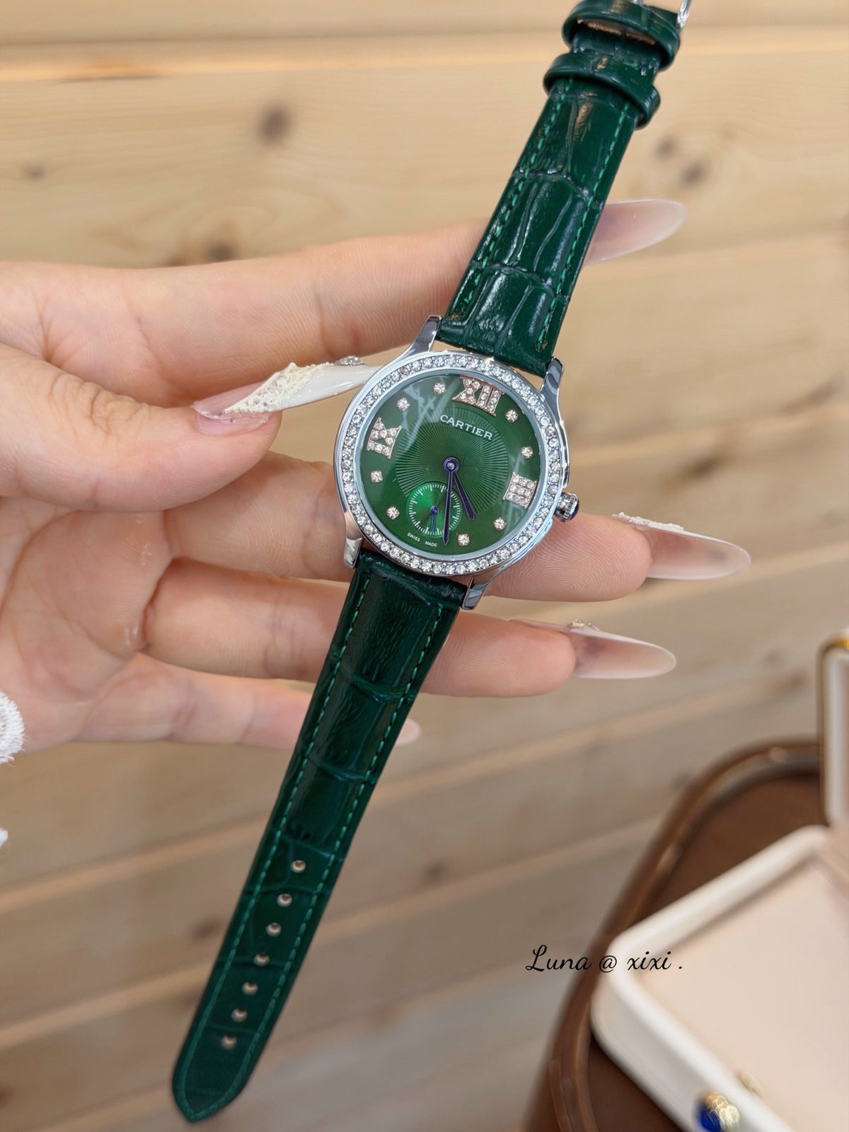 33mm Round Quartz Watch with Stone-Set Bezel and Strap