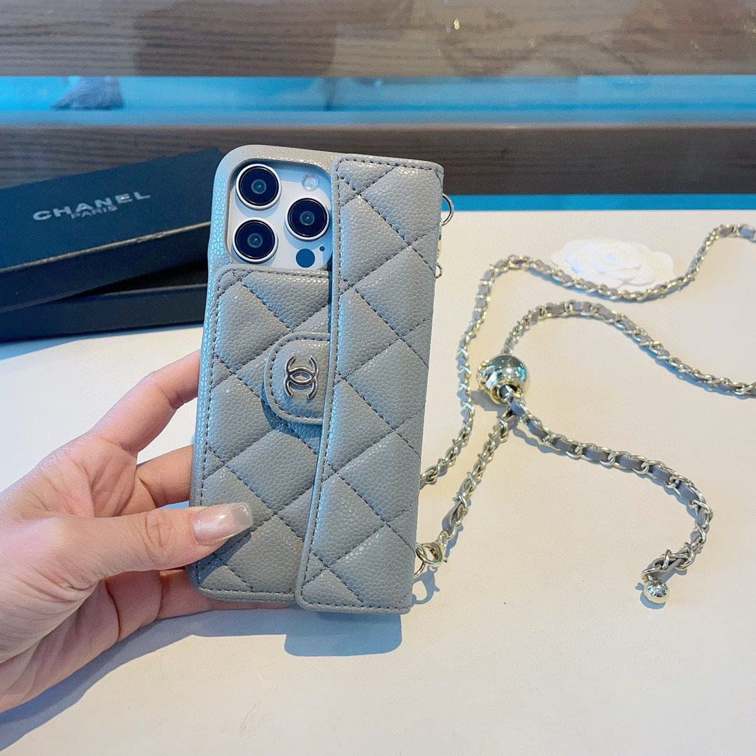 Geometric Quilted Phone Case with Chain Strap